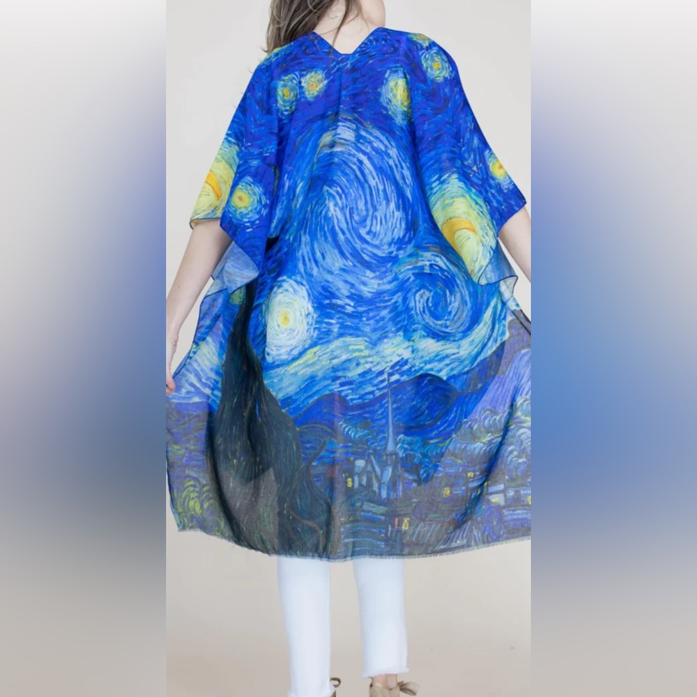 NWT Museum Art Ruana Rhuana Kimono Cover-Up OS “Starry Night” - Picture 9 of 11